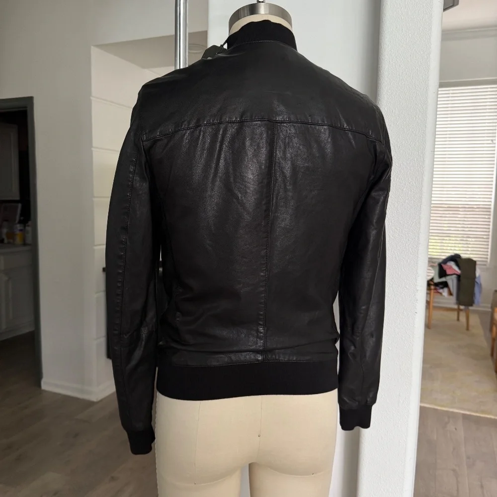 ALL SAINTS‎ X- SMALL Mens Black Leather NINO Bomber Jacket