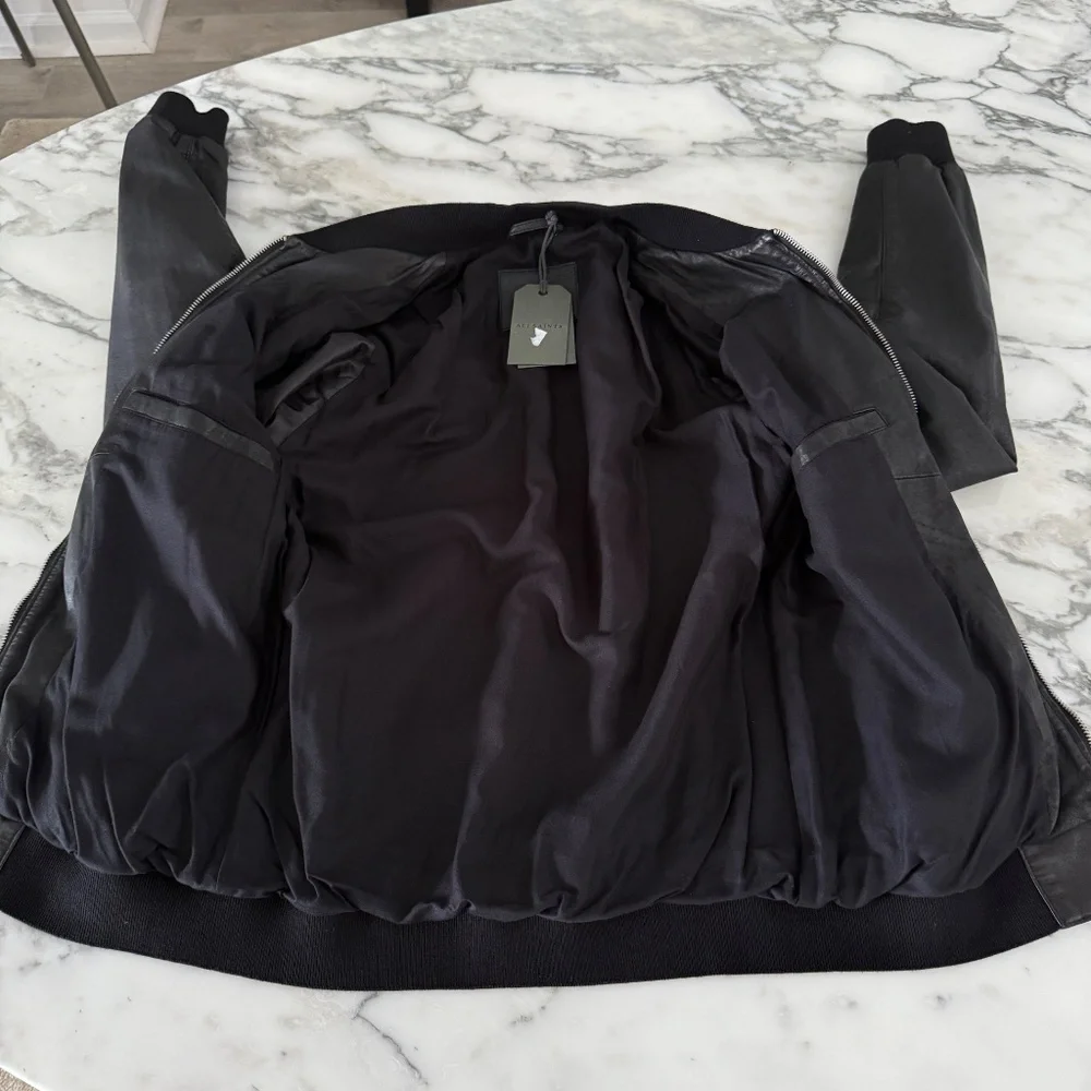 ALL SAINTS‎ X- SMALL Mens Black Leather NINO Bomber Jacket