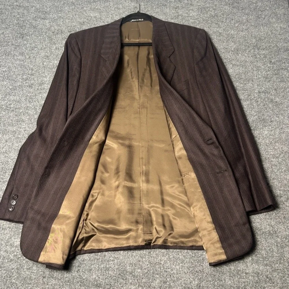 Emanuel Ungaro Uomo Brown Pinstripe Virgin‎ Wool Blazer Saks Fifth Avenue 42L IT