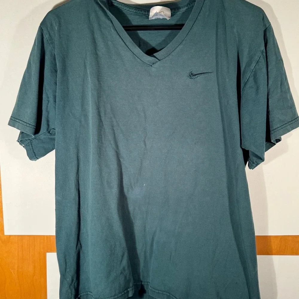 Vintage 90'S Nike Mini Swoosh USA Size S Small Shirt Green‎ V-Neck T-Shirt