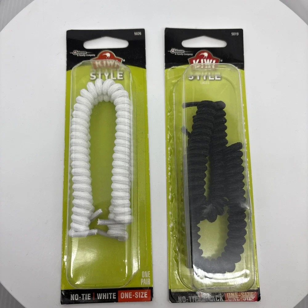2 Kiwi Style No Tie Shoe Laces‎ White & Black Two Pairs #5026 & 5019 Easy New