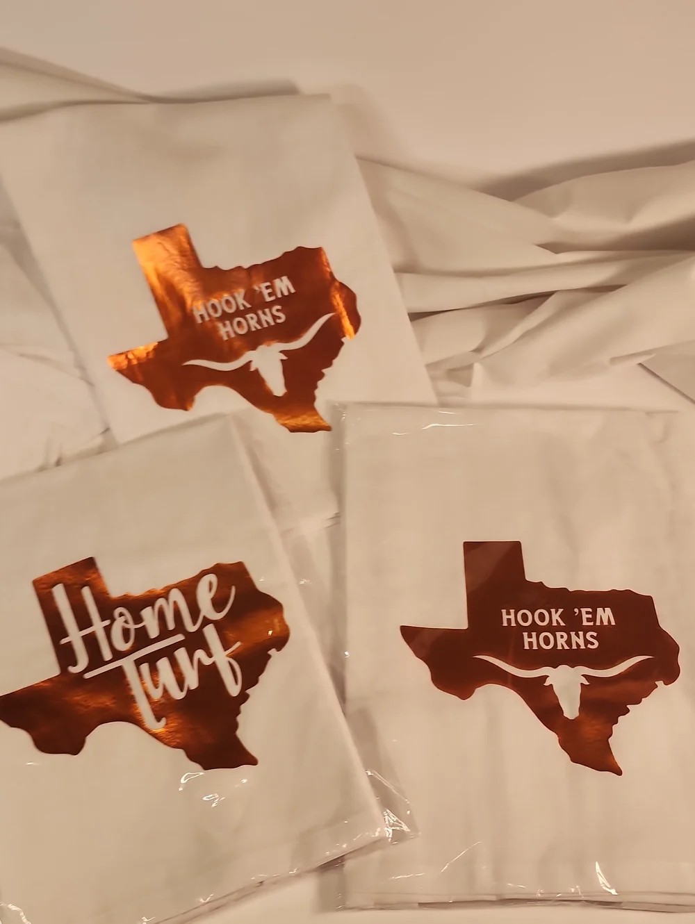 Texas Longhorns Style White Flour Sack Towels with Metallic Orange Texas Graphic