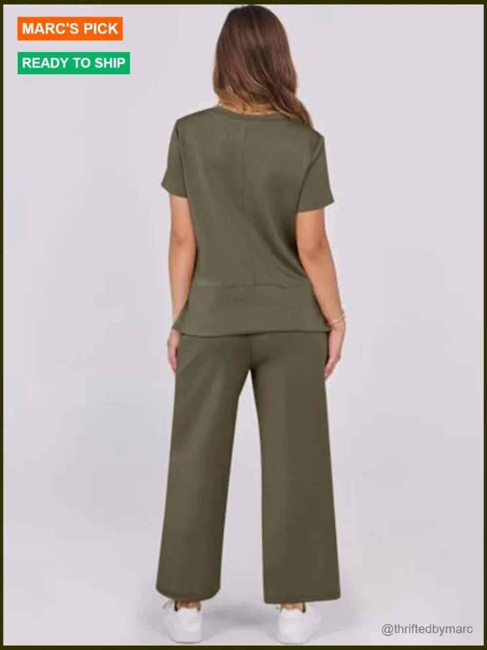 Loose Fit Two Piece Lounge Set Short Sleeve Wide Leg Tracksuit