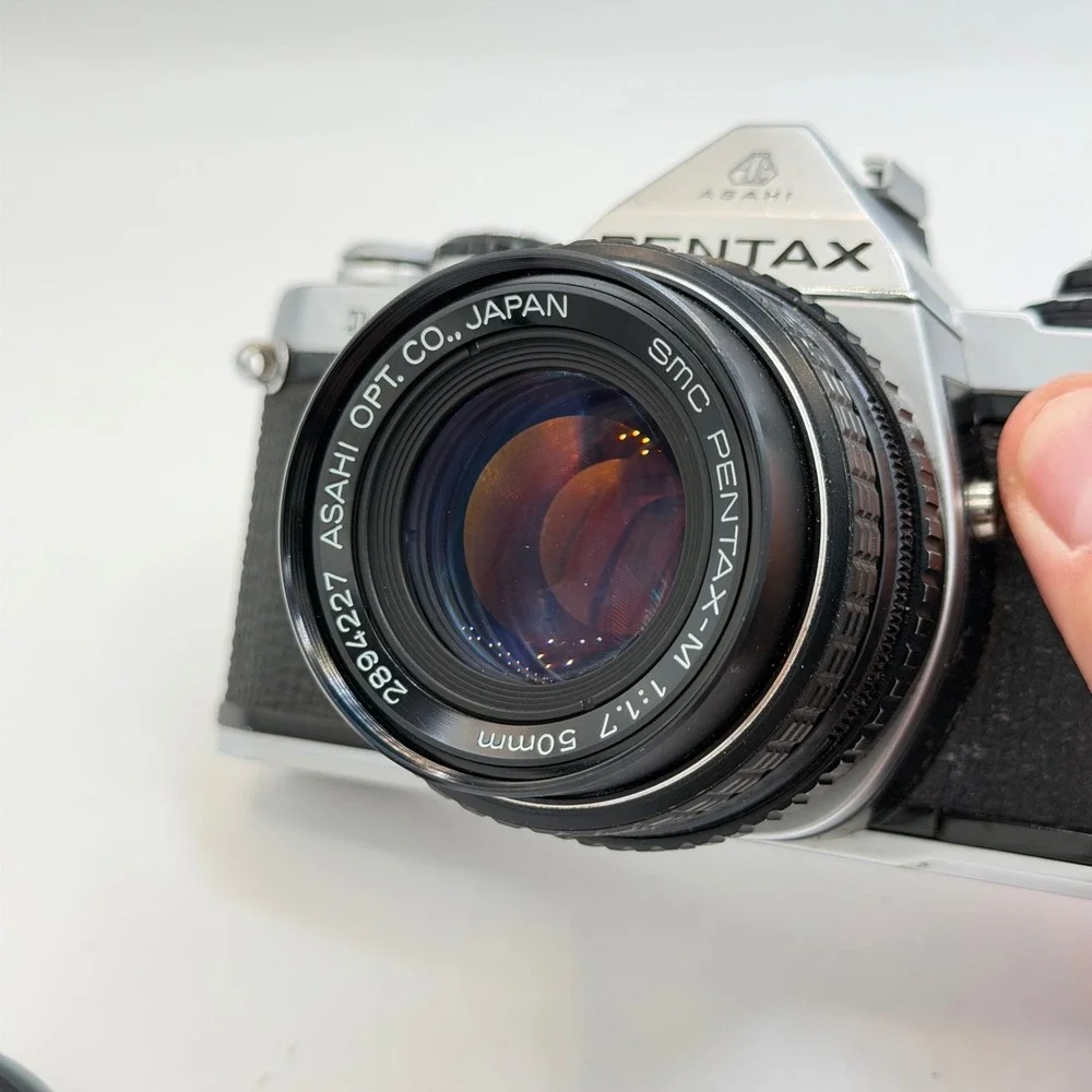 Pentax ME 35mm Film SLR Camera with SMC Pentax-M 50mm f1.7 Lens Silver Black