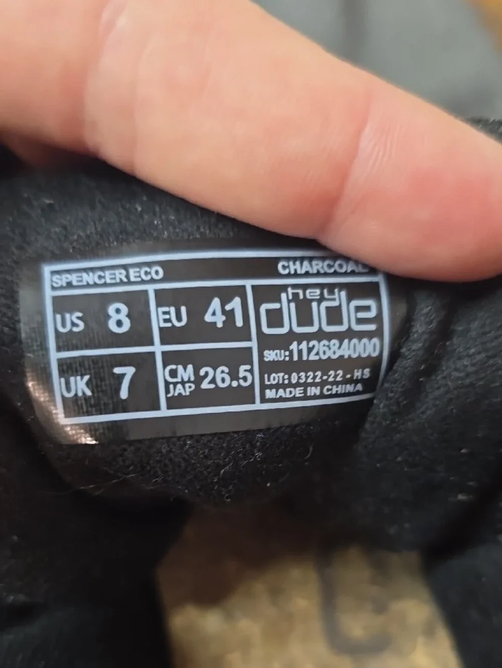 HEYDUDE Spencer Eco Charcoal Chukka Mid Boots Men's Size 8 Black Grey