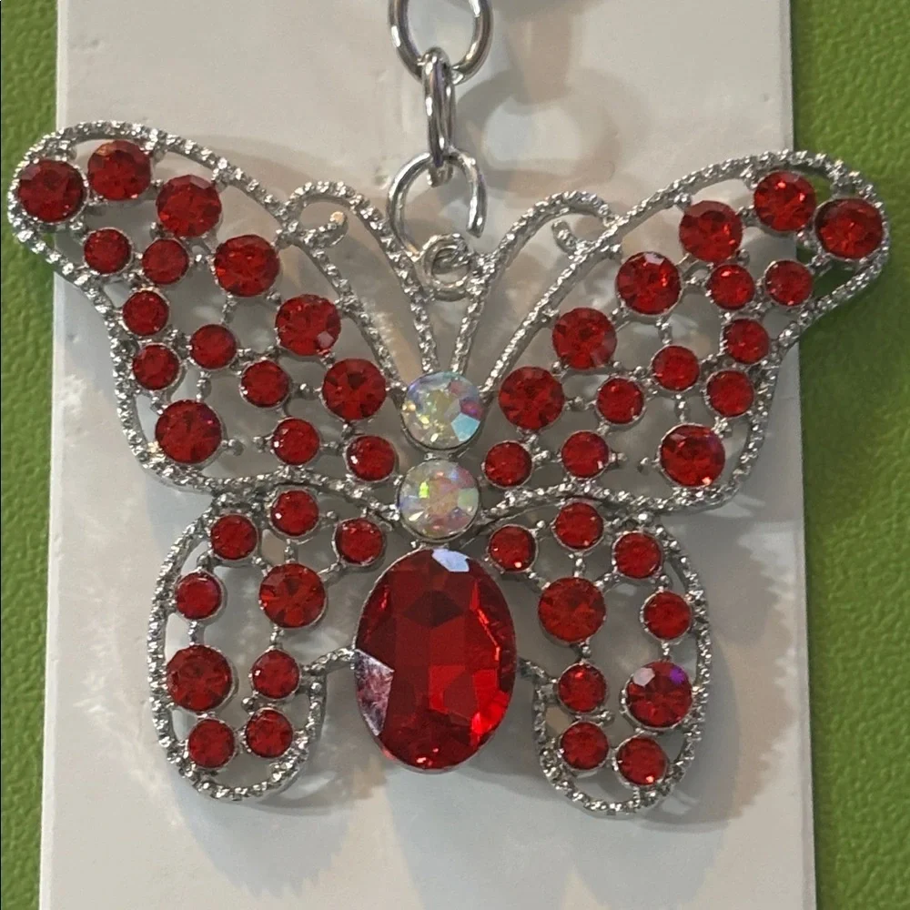 Red & Silver Crystal Butterfly Keychain