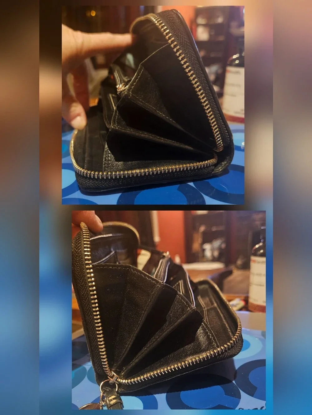 Coach Legacy Black Signature Zip Wallet with Metallic Stripe