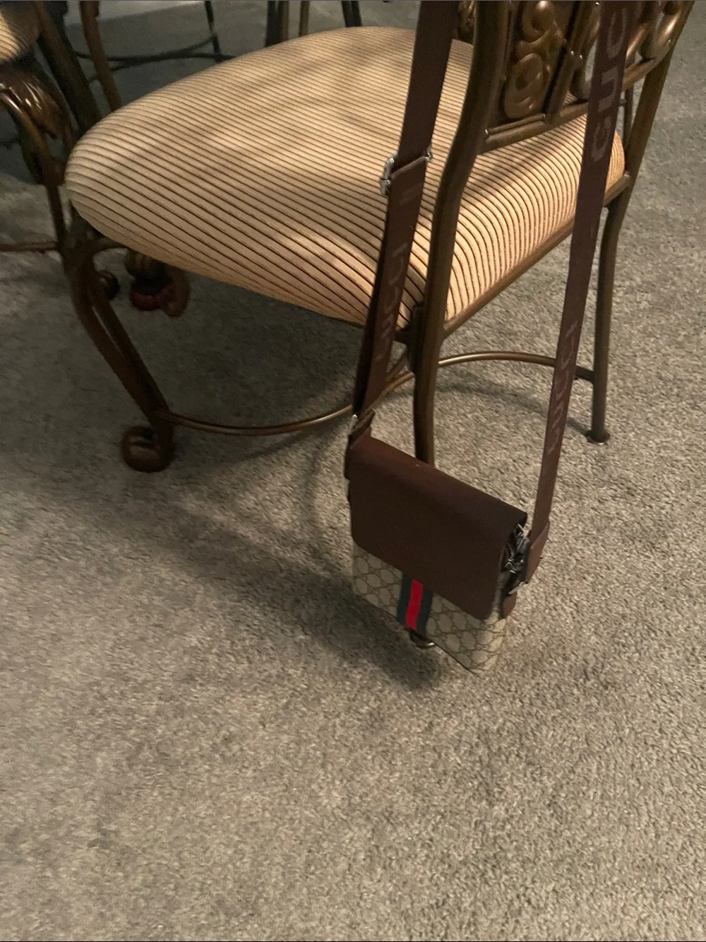 Gucci Brown GG Supreme Messenger Bag with Red-Blue Web Stripe