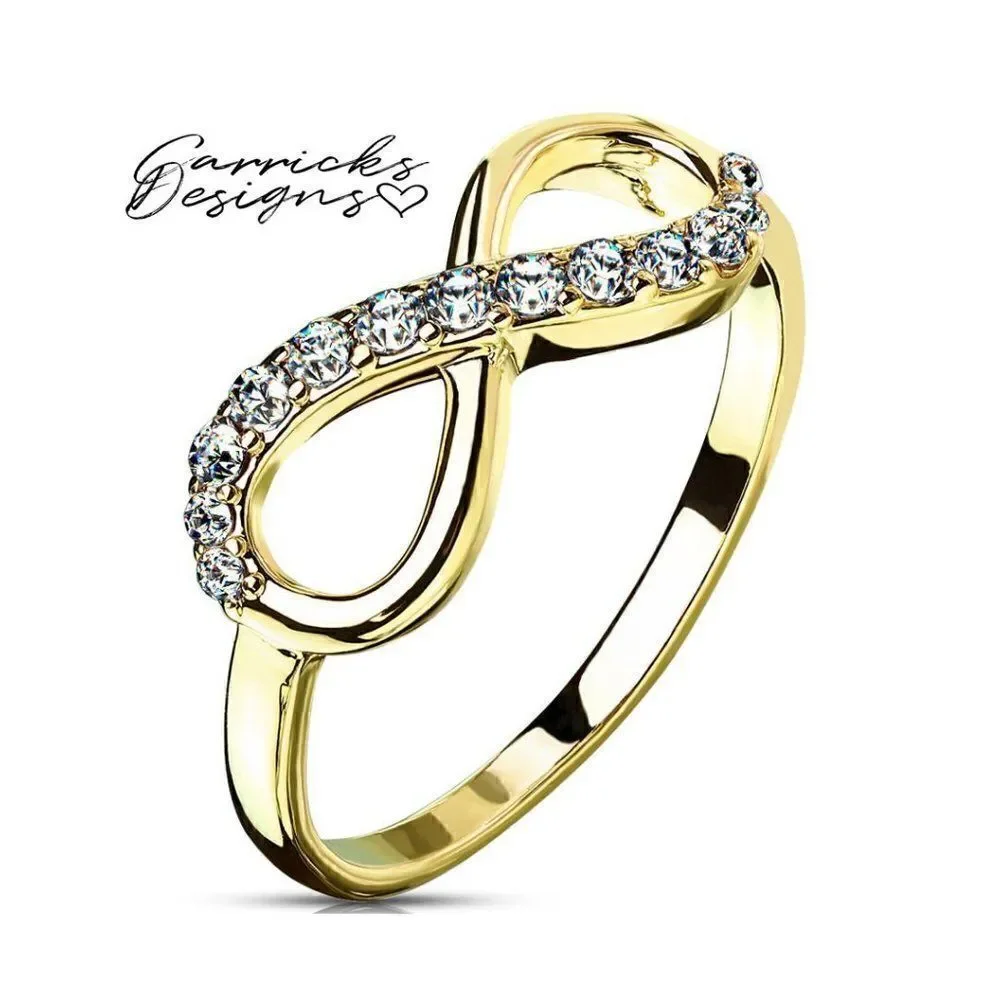Women's Dainty Gold Infinity Wedding Ring - Paved Gem Infinity Engagement Ring