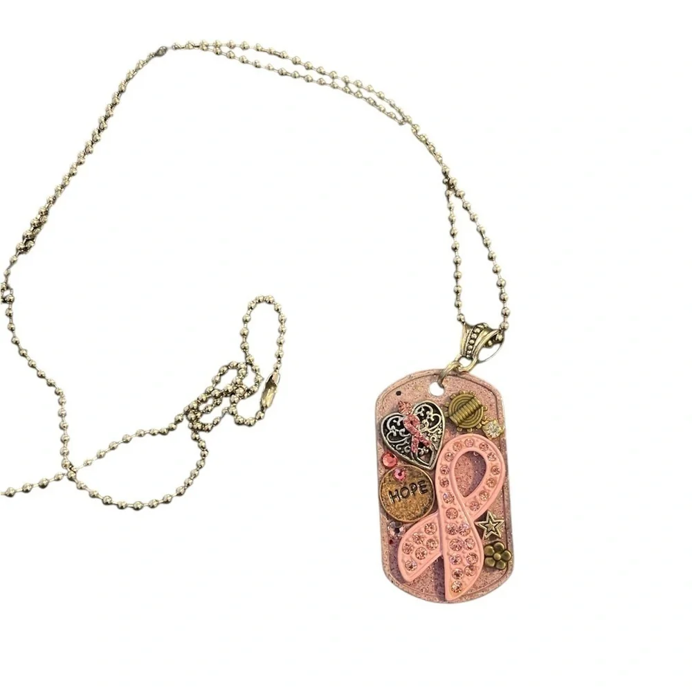 Handmade breast cancer dog tag