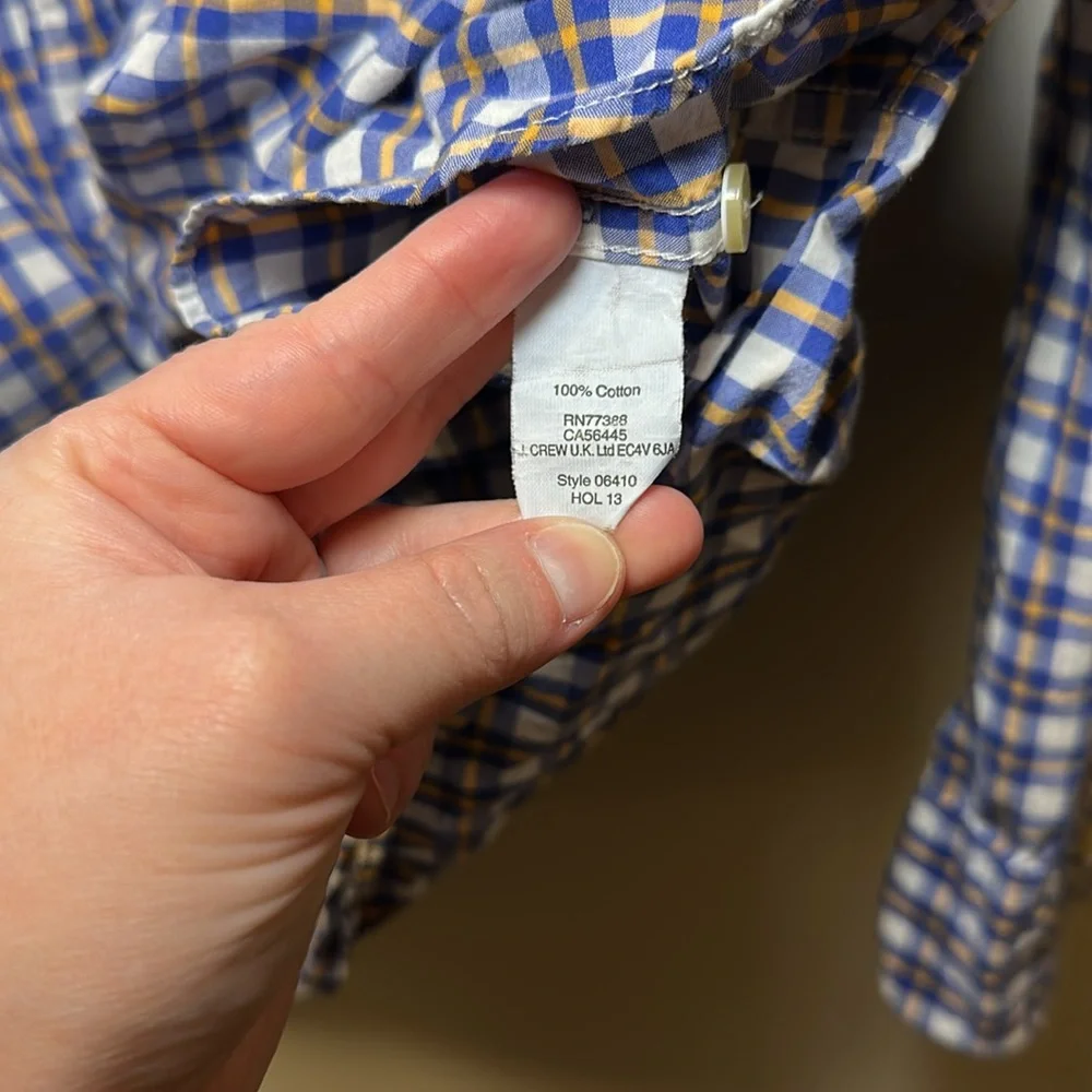 Tailored by J. Crew Men’s Blue/Yellow Plaid Long Sleeve Button Shirt Size L