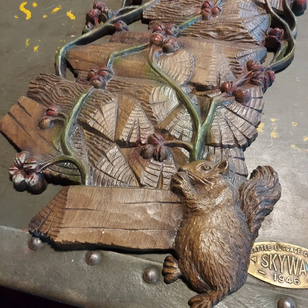 Vintage Burwood Products Squirrel Saw Woodland Wall Hanging Plaque 2350 18x7