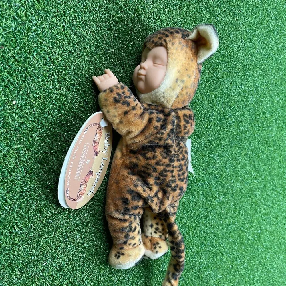 Vintage Anne Geddes Sleeping Baby Leopard Plush Stuffed Animal