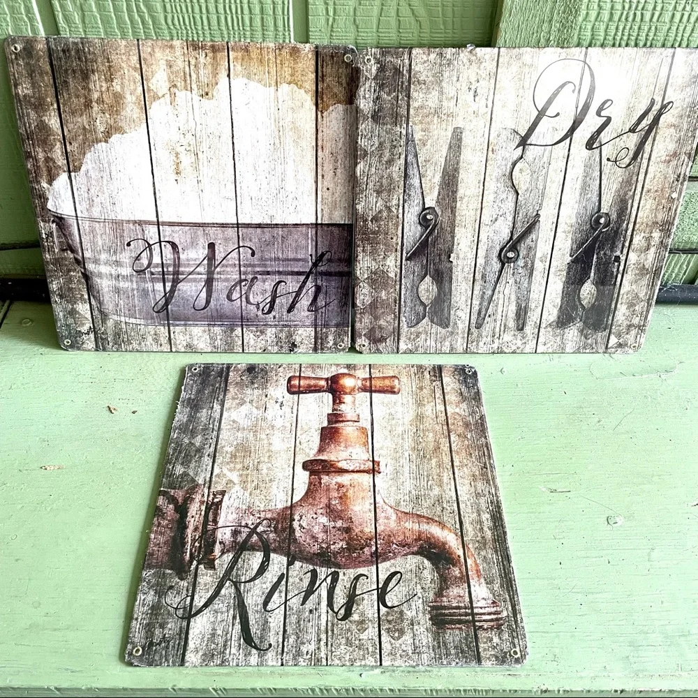 NEW Heavy Duty Steel Laundry Wash Dry Rinse Metal Signs
