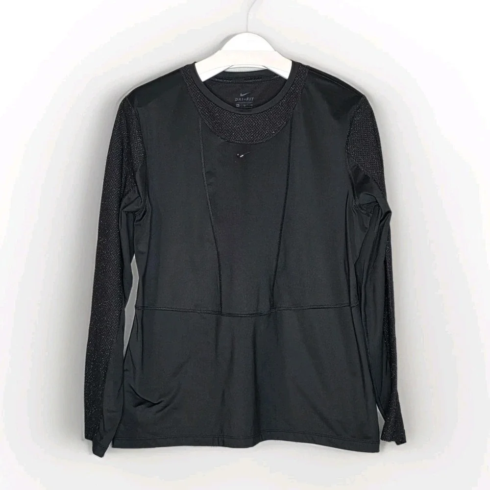 Nike Pro‎ Women Warm Long Sleeve Top SZ XL Black Base Layer Running Semi Fitted
