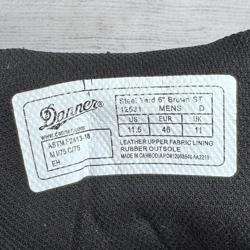 Danner Steel Yard 6 Inch Brown ST Steel Toe Work Boots Mens‎ 11.5 D