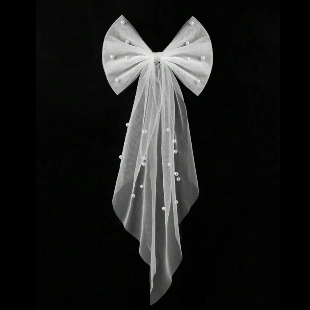 Anthropologie Pearl Tulle Bridal Bow | Polka Dot Veil Clip | Romantic Bride Hair