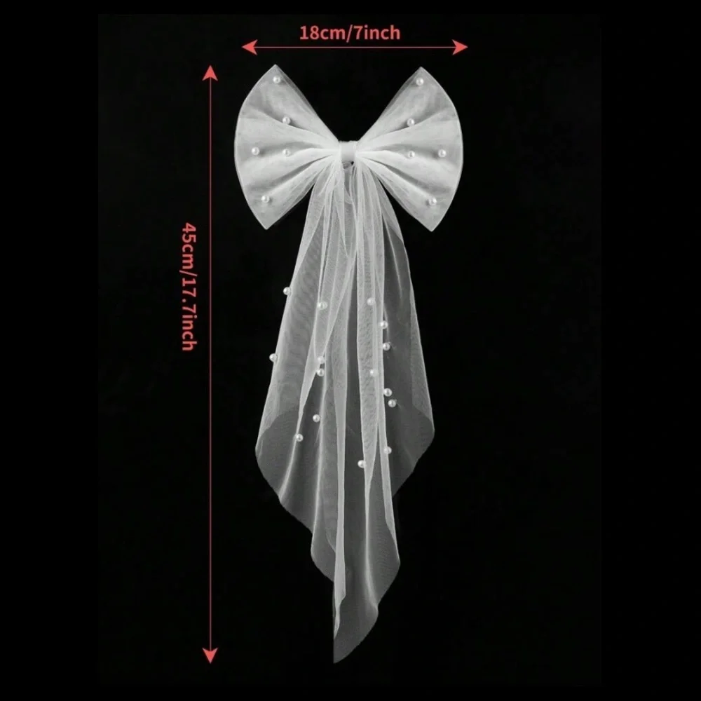 Anthropologie Pearl Tulle Bridal Bow | Polka Dot Veil Clip | Romantic Bride Hair