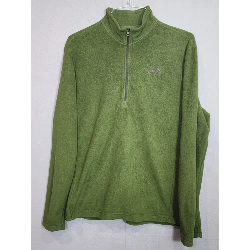 The North Face Jacket Mens Green‎ Quarter Zip Pullover Fleece Outdoor Sz L
