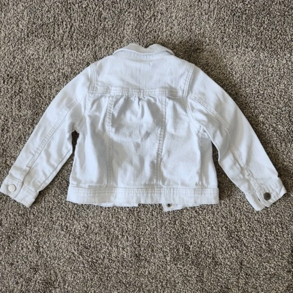 Gap‎ Cropped Jean Jacket Girls 4 White Denim Button Up Long Sleeve Collar Cotton