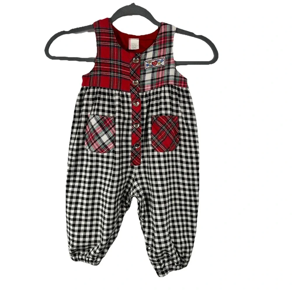 Vintage OshKosh Baby Romper‎ Size 24 Months Gingham Plaid Festival Classic 90s