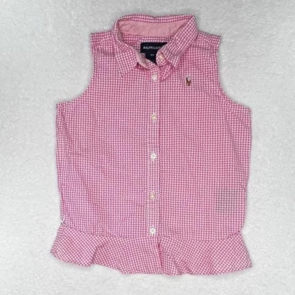 Ralph Lauren Sleeveless Shirt Pink Gingham Peplum Vintage 6X