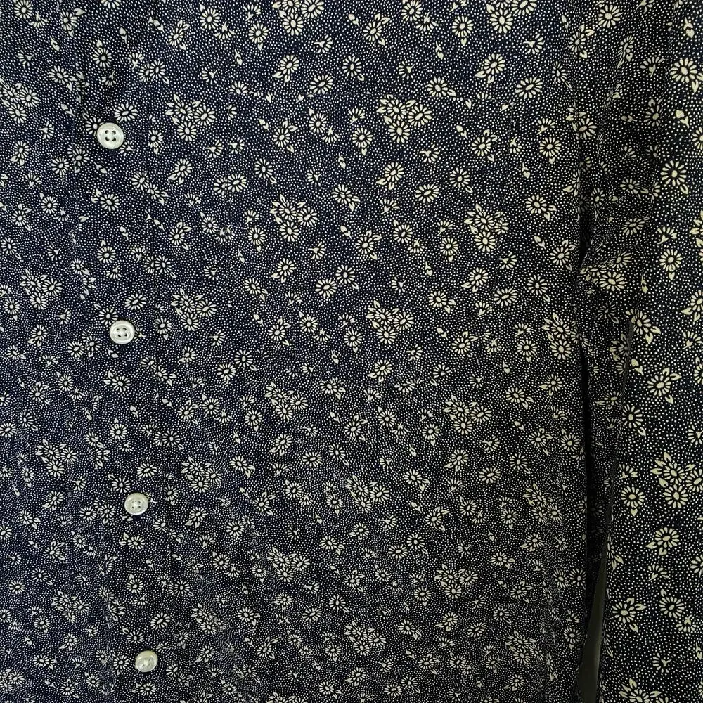 J.Crew Secret Wash Shirt Slim Medium Blue Floral Organic Cotton Preppy Long Slee