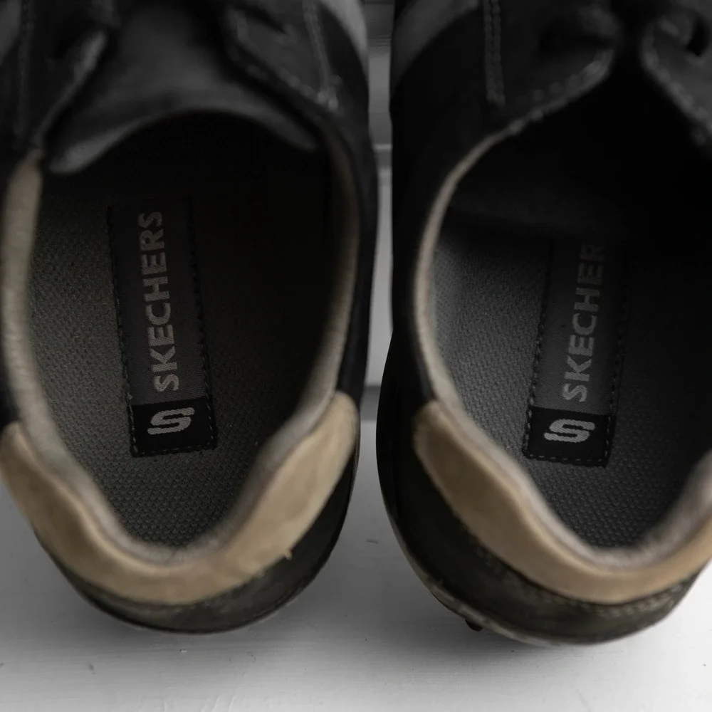 VTG Skechers Y2K Mens 12 Black Leather Oxford Sneakers Square Toe GorpCore Retro