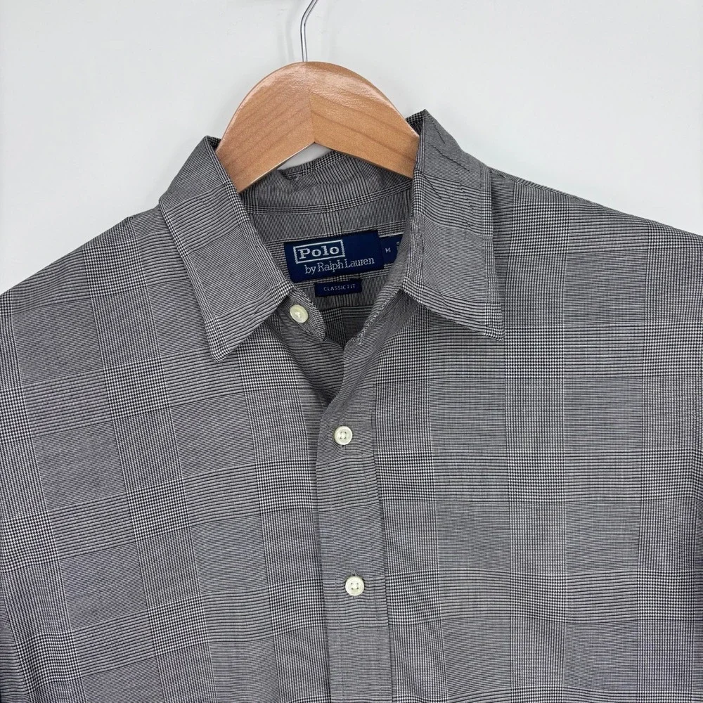 Polo Ralph Lauren Glen Plaid Button Down Shirt Mens M Grey Classic Fit Preppy