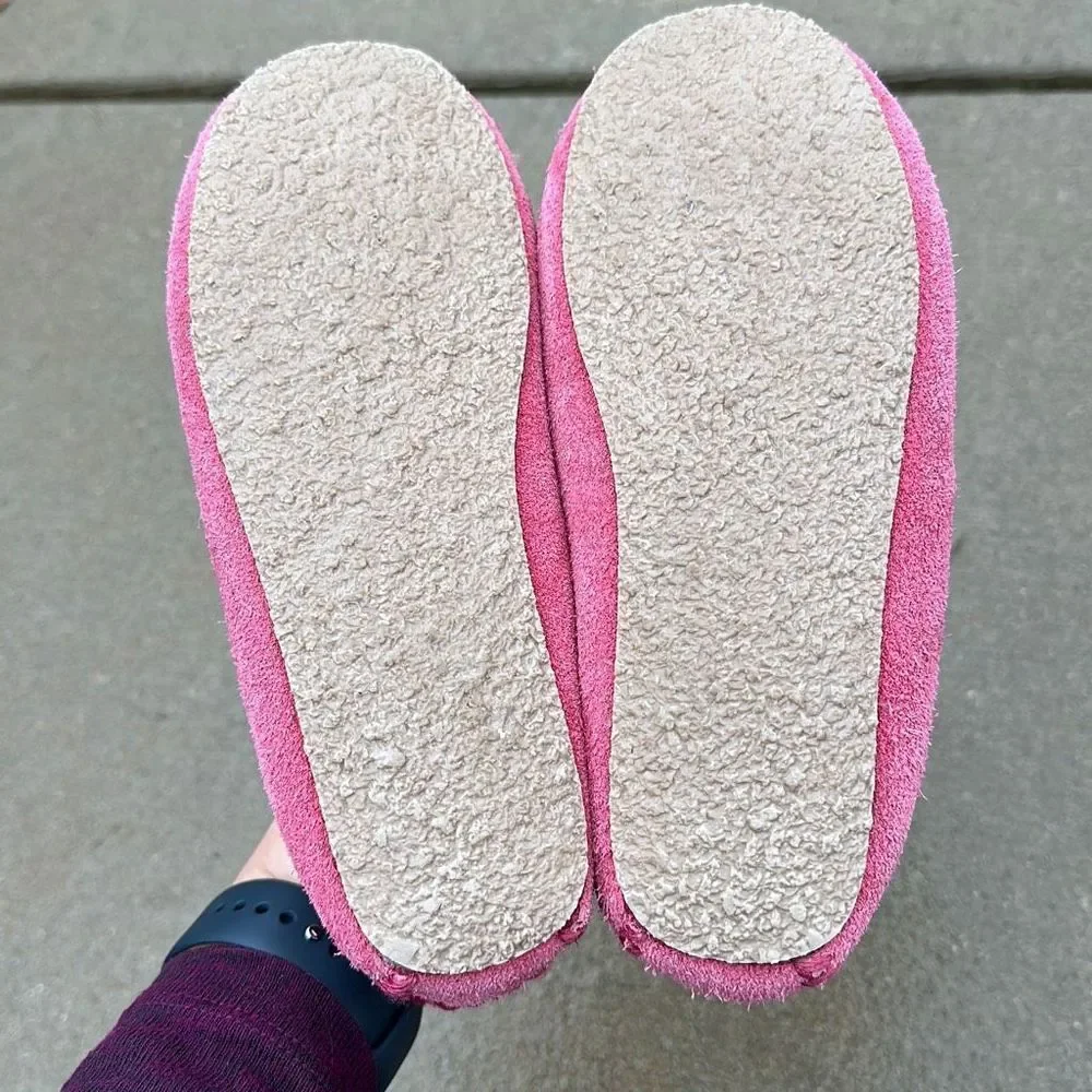 Minnetonka Girls Pink Moccasin Slippers with Mermaid Scale Accent