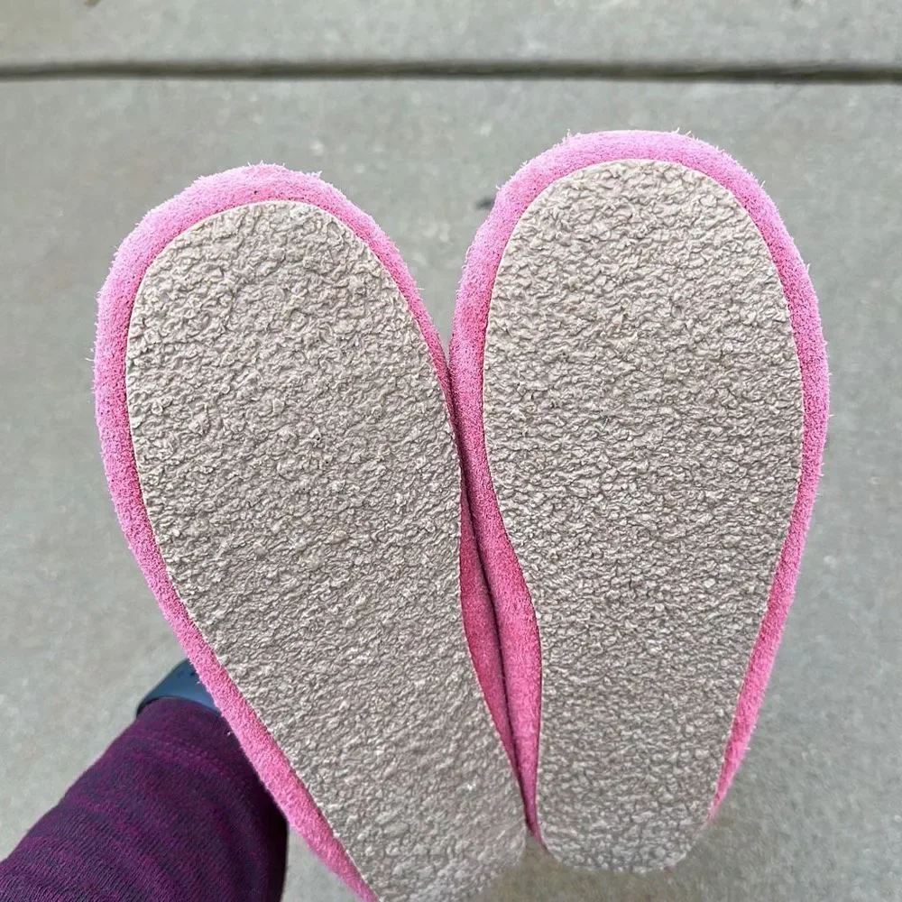 Minnetonka Girls Pink Moccasin Slippers with Mermaid Scale Accent