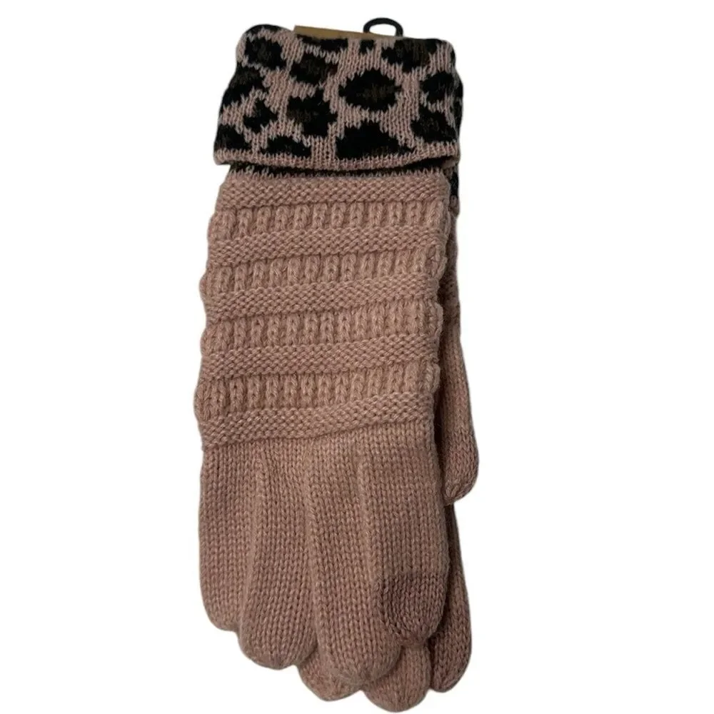 C.C. Exclusives Pink Leather Leopard Print Gloves With SmartTips. NWT.