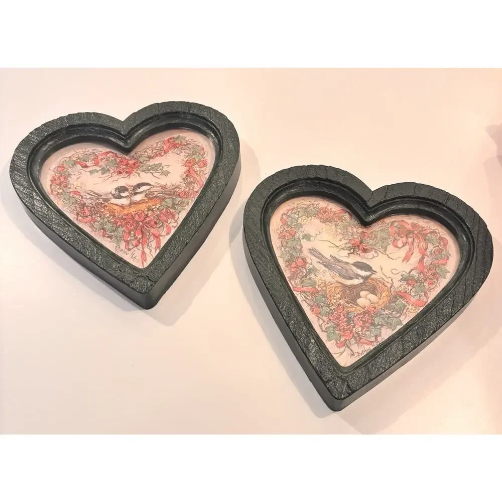 Vintage HOMCO HOME INTERIORS Heart Framed BIRD PRINTS Barbara Mock Cottagecore