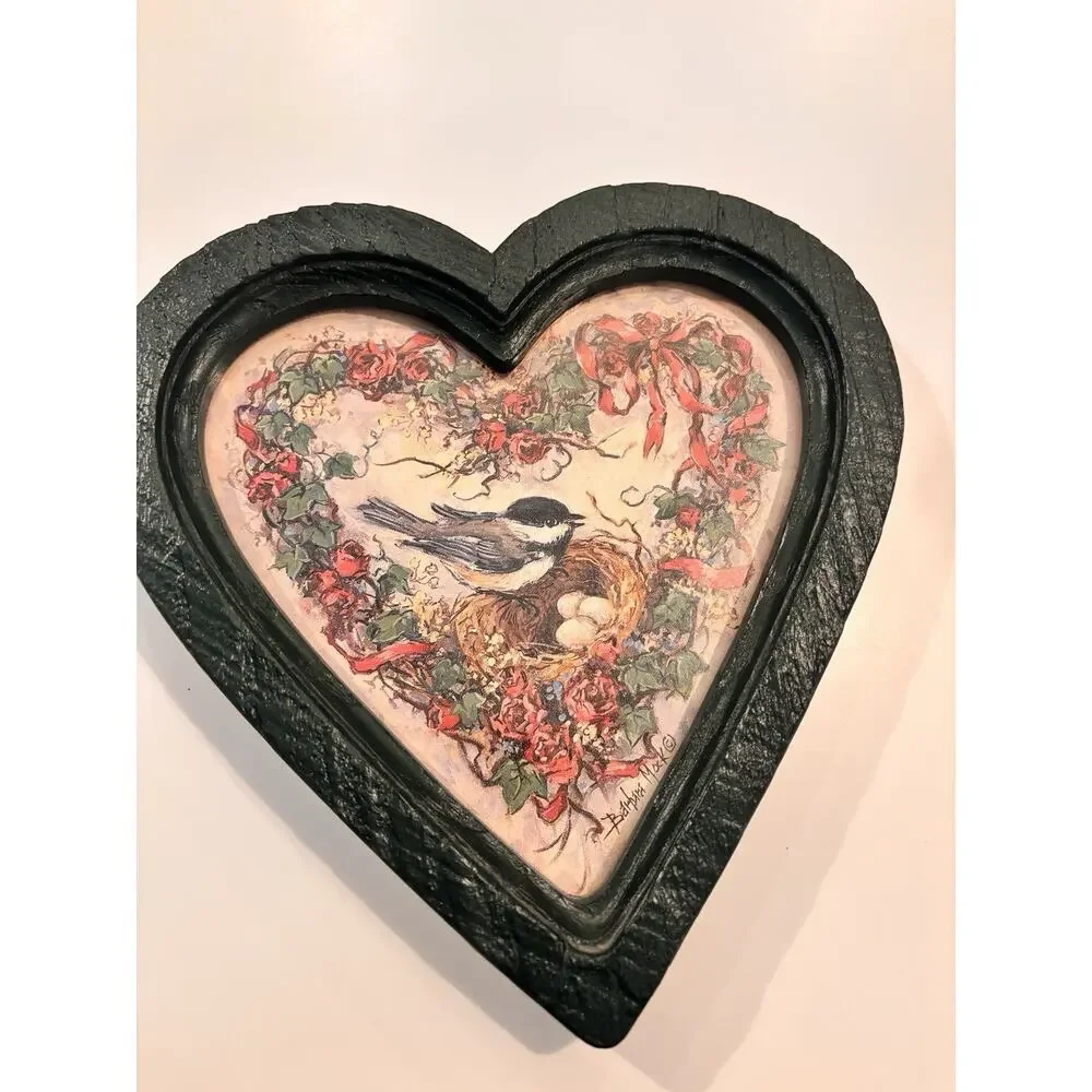 Vintage HOMCO HOME INTERIORS Heart Framed BIRD PRINTS Barbara Mock Cottagecore