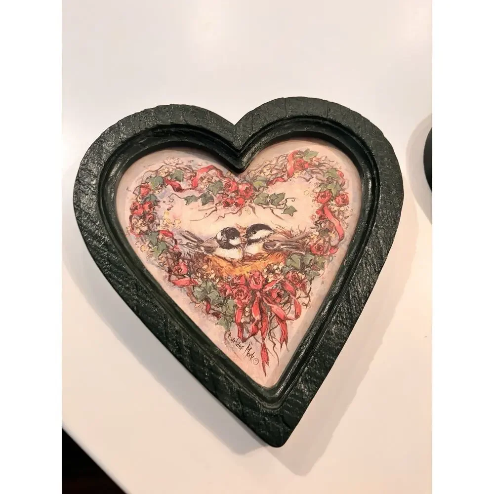 Vintage HOMCO HOME INTERIORS Heart Framed BIRD PRINTS Barbara Mock Cottagecore
