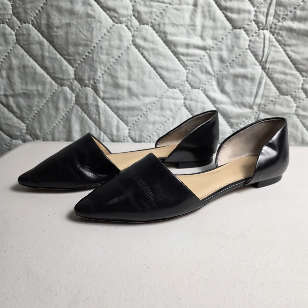 Michael Kors Julieta Flat Black leather pointed flats Silver tone   SIZE 9M