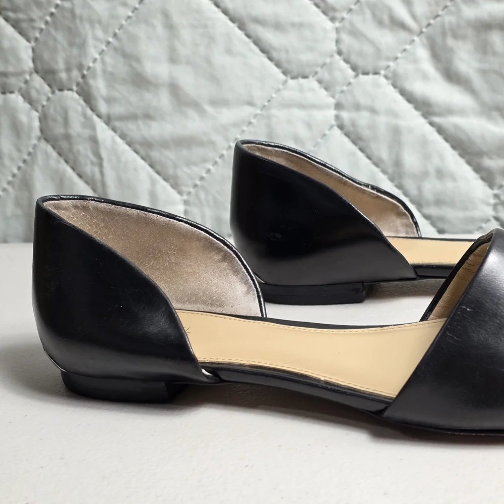 Michael Kors Julieta Flat Black leather pointed flats Silver tone   SIZE 9M