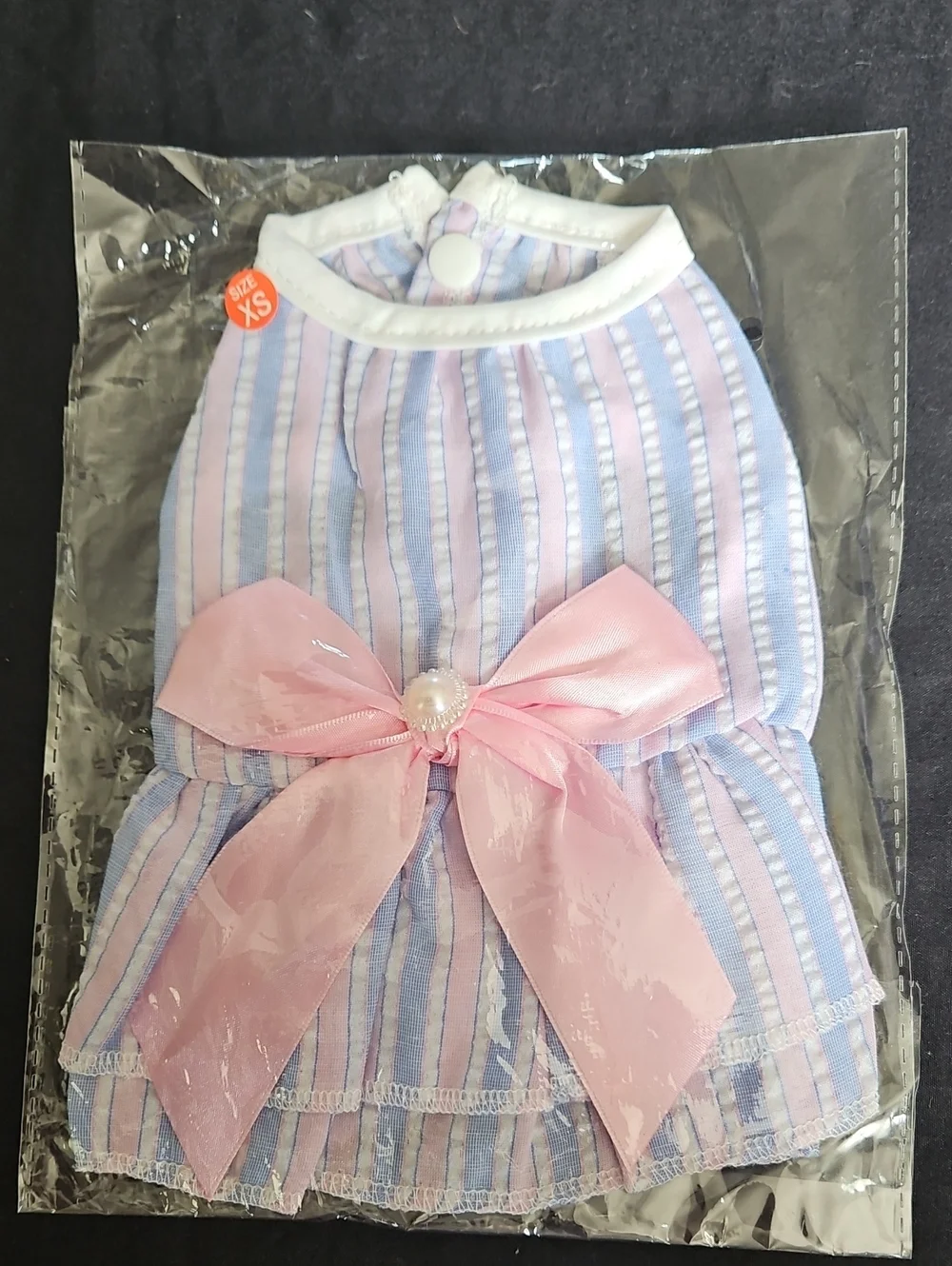 Dog Striped Pink & Blue Bow Dress - Unbranded
