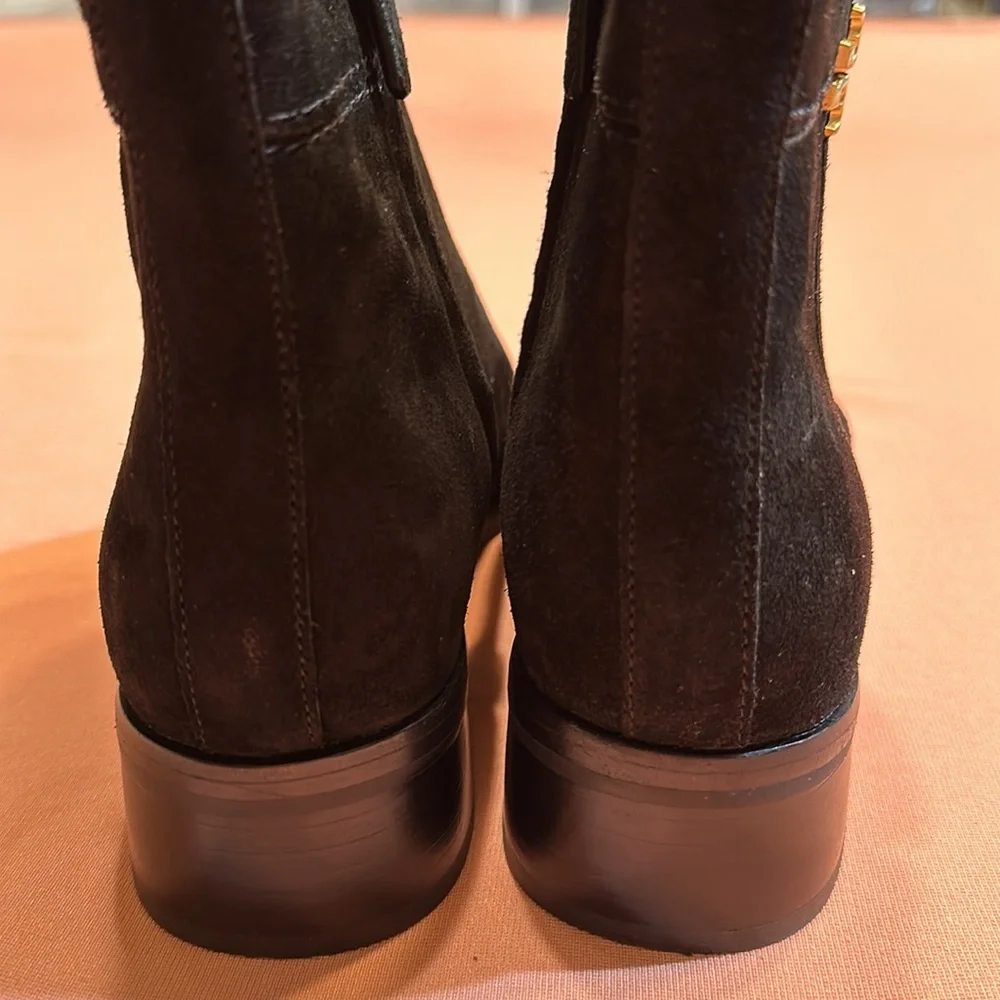 New Tory Burch Suede Boots. Glod Logo and Zipper. Black. Size 7.5.