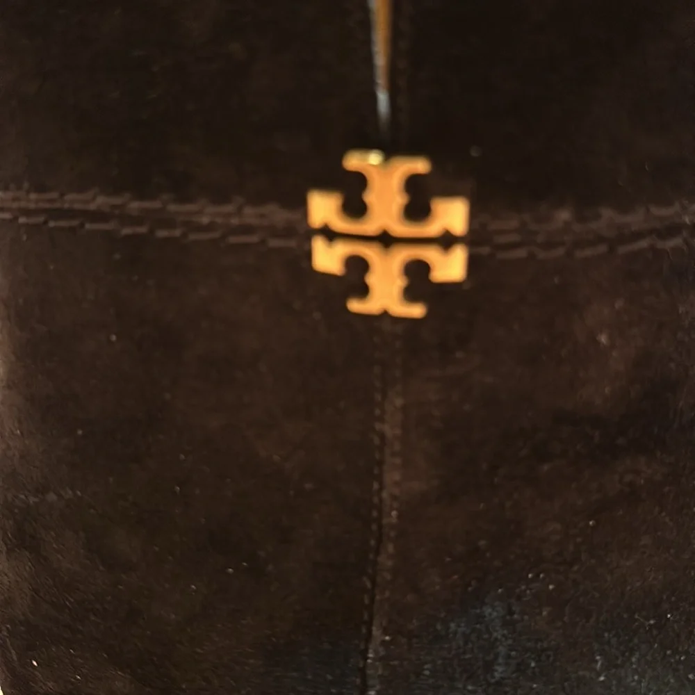 New Tory Burch Suede Boots. Glod Logo and Zipper. Black. Size 7.5.