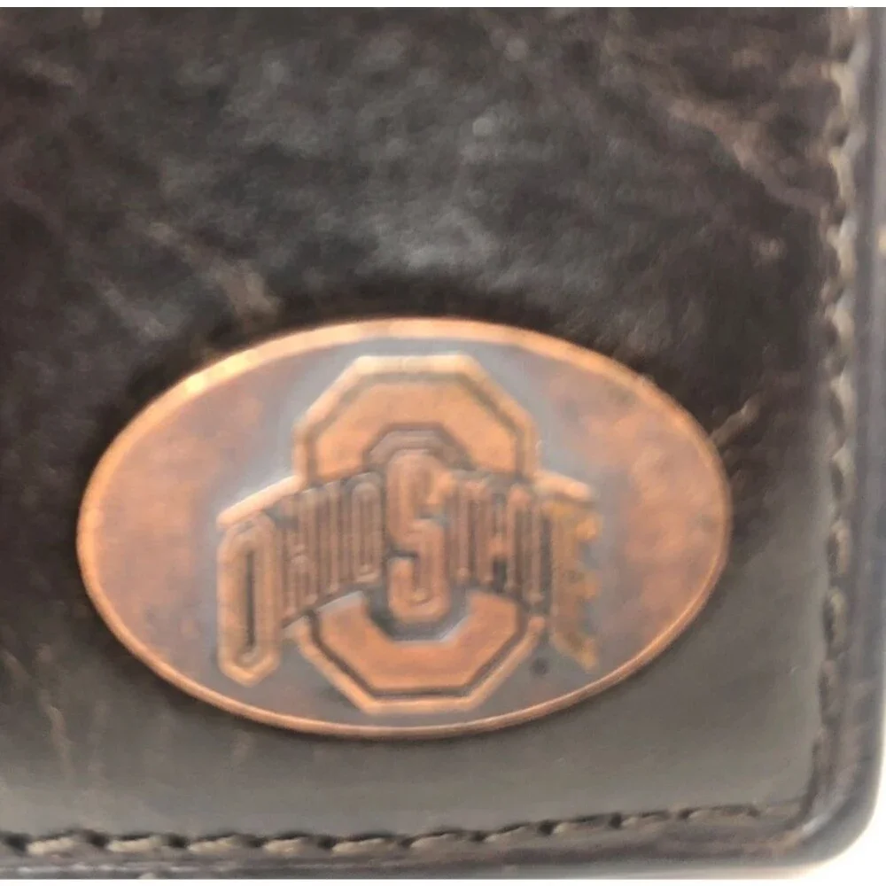 Fossil Ohio State Leather Wallet Keychain Credit Card ID Brown Folding Flip