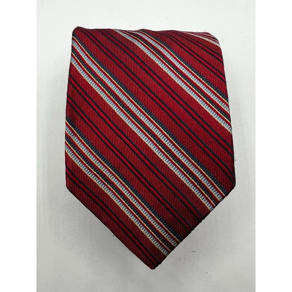 Jos. A. Bank Red Blue Silver Striped 100% Silk Tie Made in Italy L:60