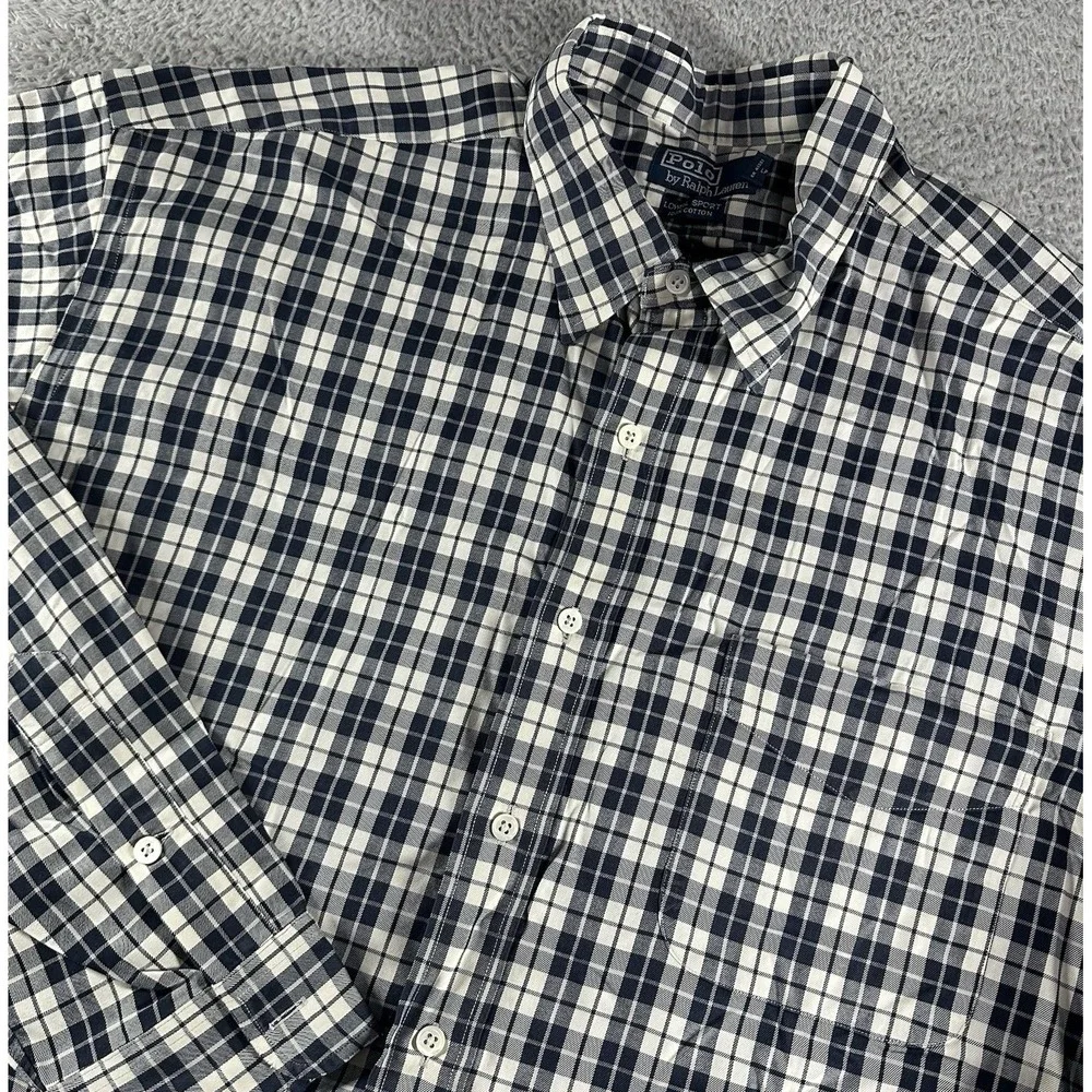 VINTAGE Polo Ralph Lauren Plaid Shirt Mens XL White Lowell Sport 100%‎ Cotton