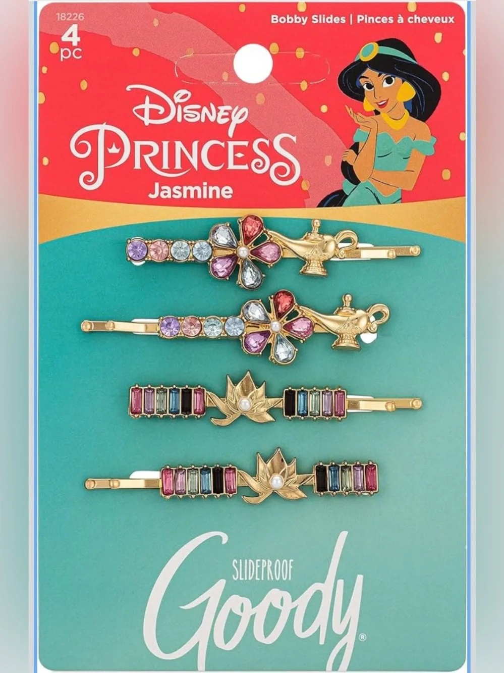 Goody and Disney Princess Jasmine Gold Bobbie Pins  with Multicolor Gems NEW