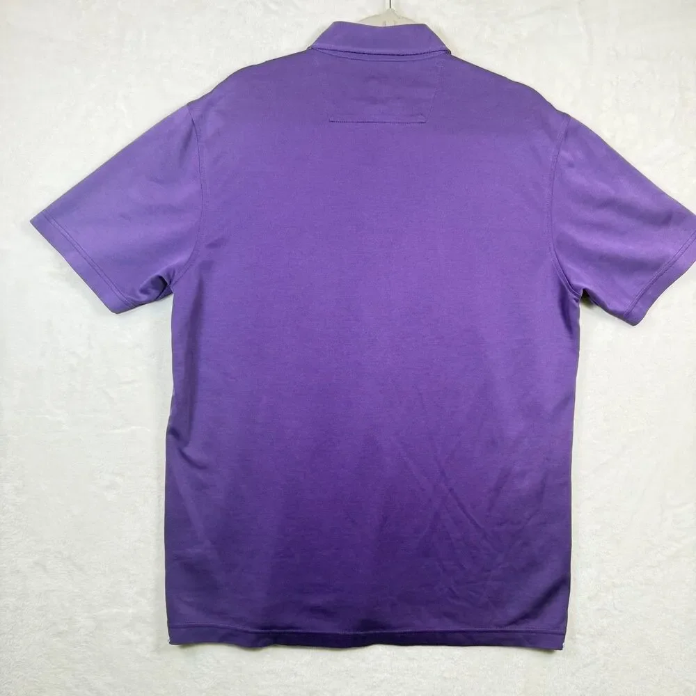 Bugatchi Uomo Polo Shirt M Purple Modal Blend Plaid Trim 3 Button Stretch