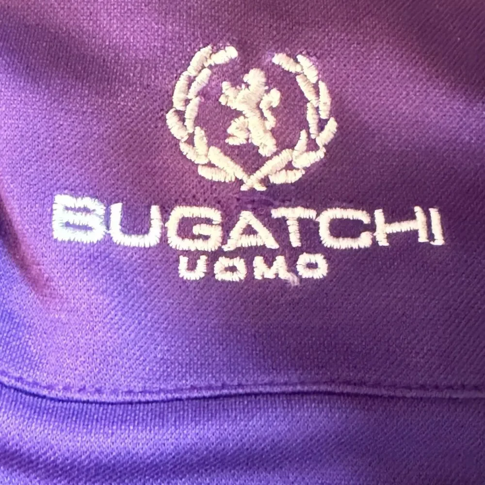 Bugatchi Uomo Polo Shirt M Purple Modal Blend Plaid Trim 3 Button Stretch