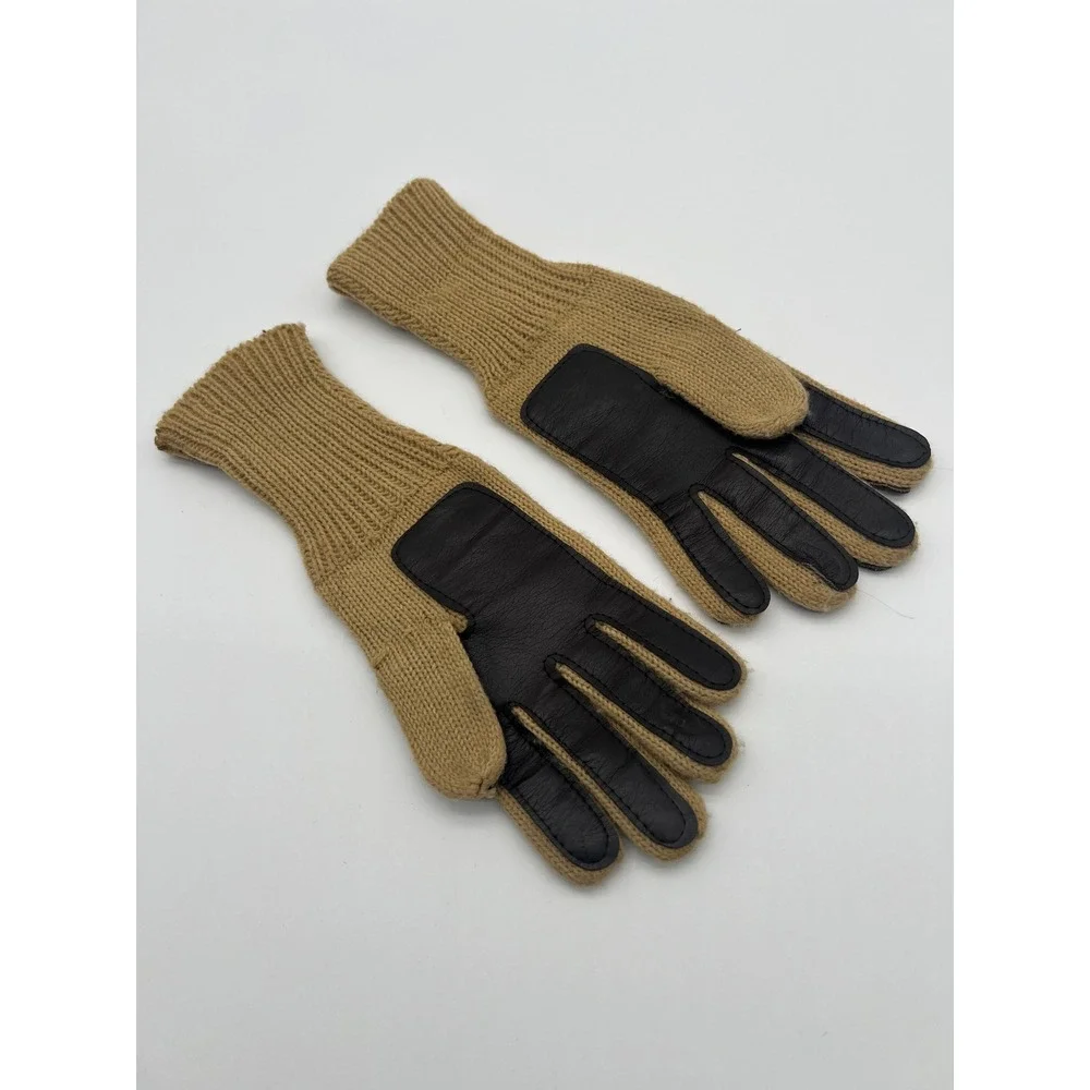 Vintage‎ Leather Knit Back Driving Gloves Brown/Tan Workwear Ranch Unisex