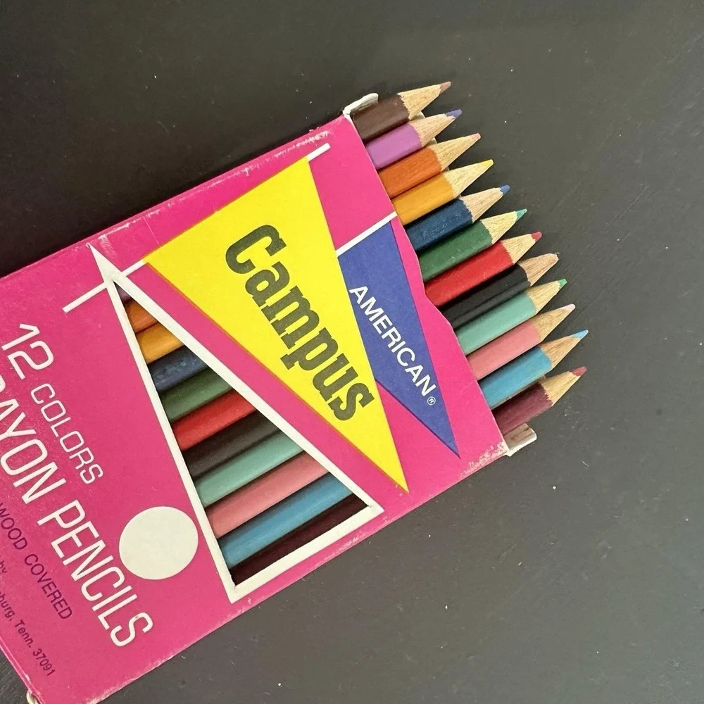 Vintage Crayon Colored Pencils American Campus 12 In Box Wood Covered‎ USA 4.5