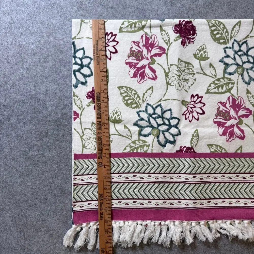 Cynthia Rowley Floral Table Runner Tassel Fringe 100% Cotton 19x80 Boho Cottage