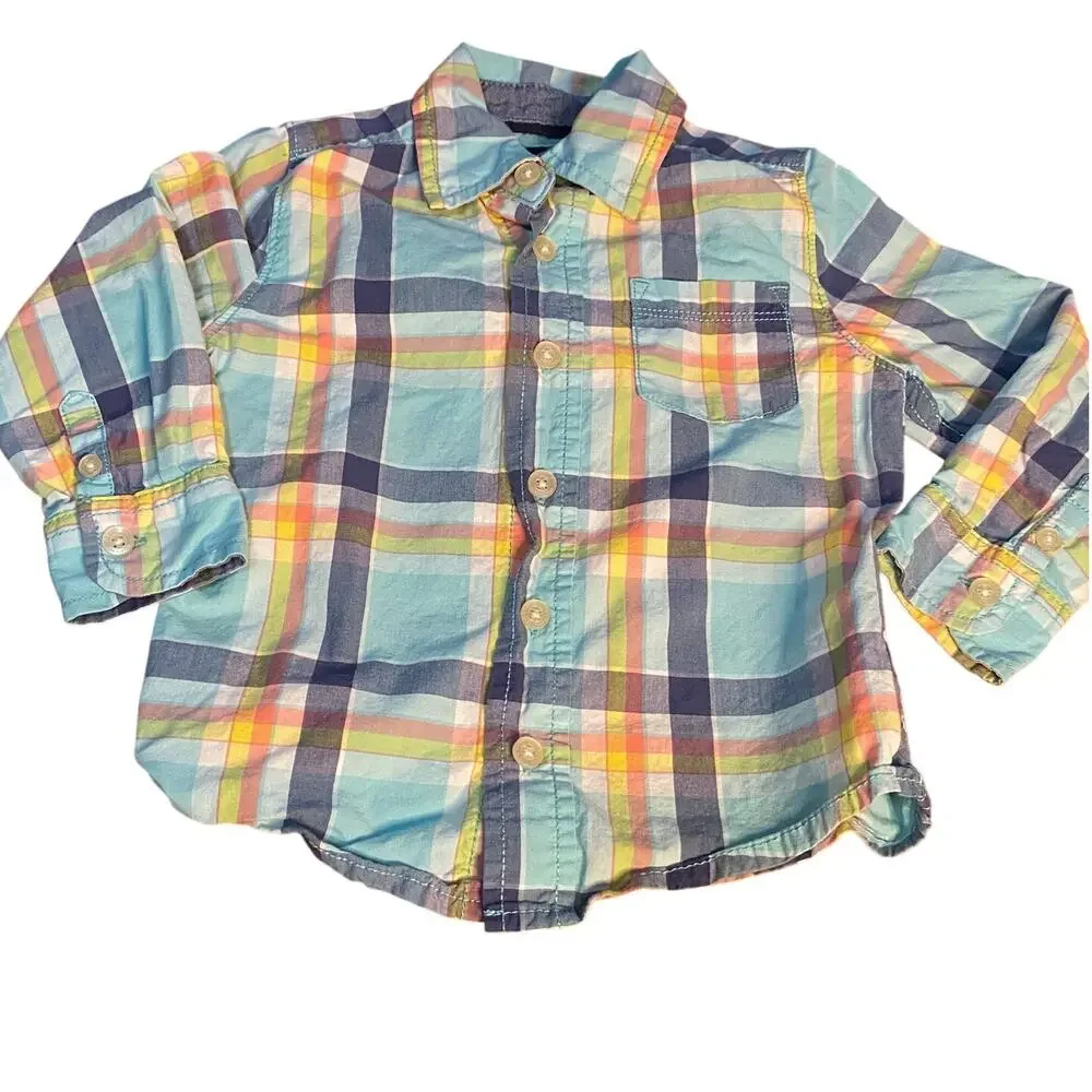 OshKosh B'gosh blue pastel plaid long sleeve button up shirt‎ SIZE 2T